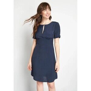 New ModCloth The Keyhole Story A Line Dress In Navy Women’s 8 NWT